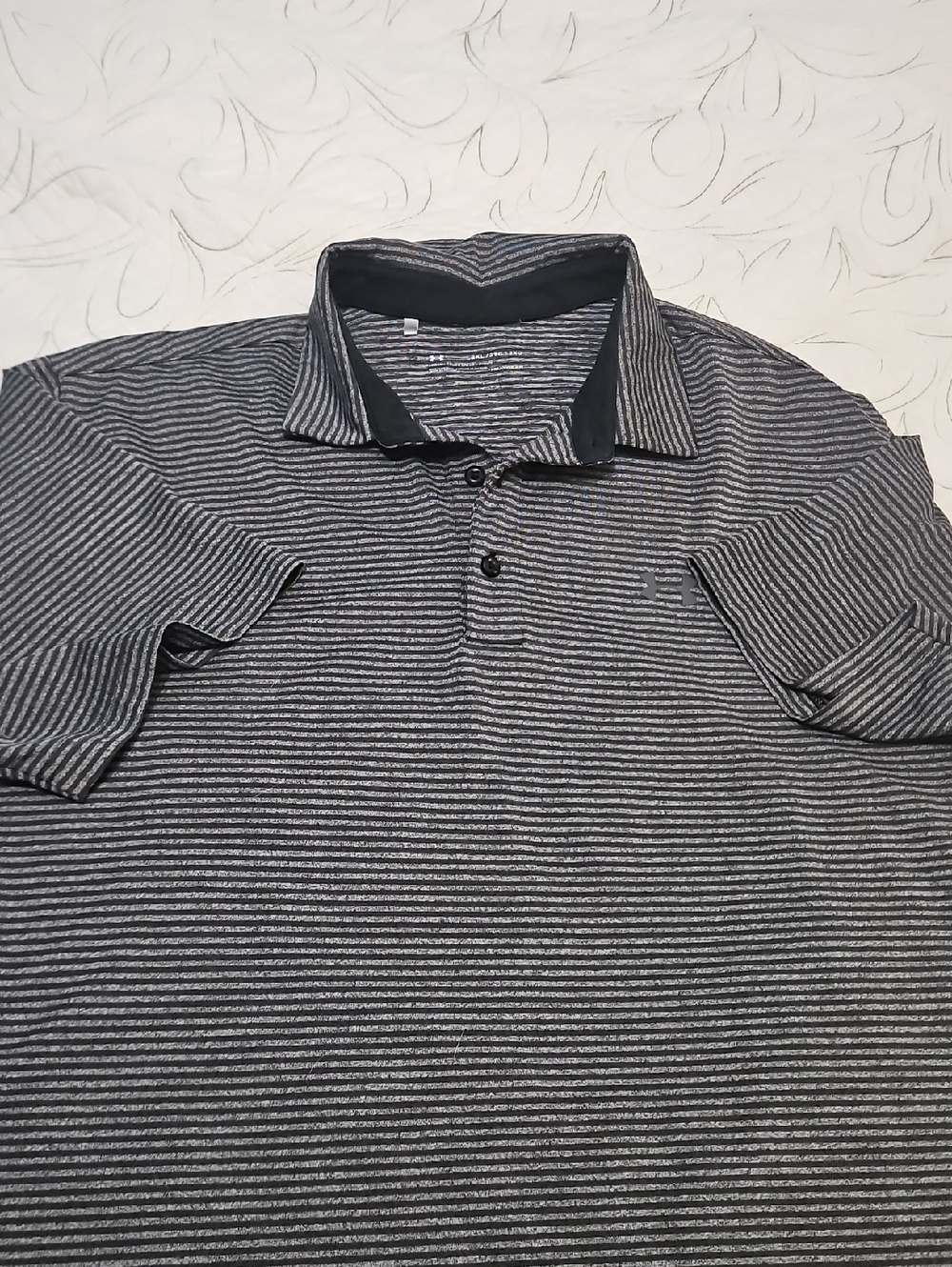 Under Armour Men’s Gray and Black Striped Polo‎